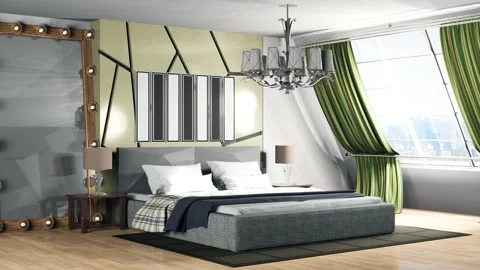 Bedroom interior. Bed. 3d illustration Stock Footage 141485648