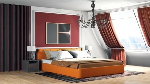 Bedroom interior. Bed. 3d illustration Stock Footage 141485679