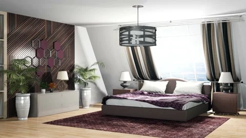 Bedroom interior. Bed. 3d illustration Stock Footage 141591721