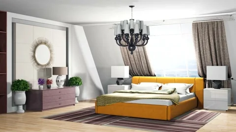 Bedroom interior. Bed. 3d illustration Stock Footage 141591723