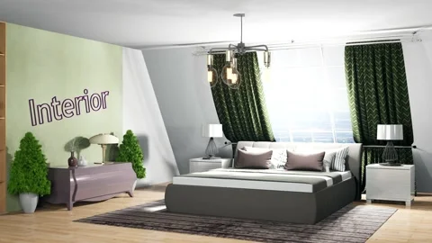Bedroom interior. Bed. 3d illustration Stock Footage 141592089