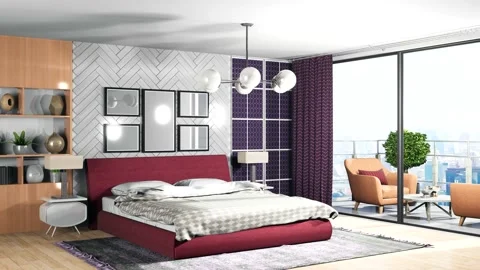 Bedroom interior. Bed. 3d illustration Stock Footage 141665515