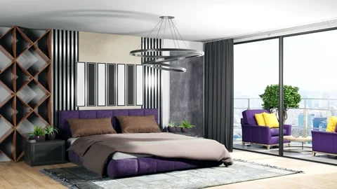 Bedroom interior. Bed. 3d illustration Stock Footage 141665532