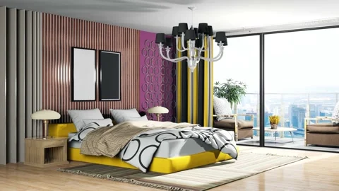 Bedroom interior. Bed. 3d illustration Stock Footage 141665757