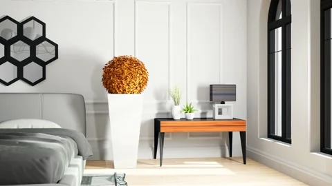 Bedroom interior. Bed. 3d illustration Stock Footage 143580757