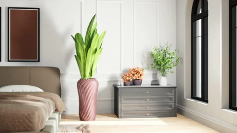 Bedroom interior. Bed. 3d illustration Stock Footage 143580758