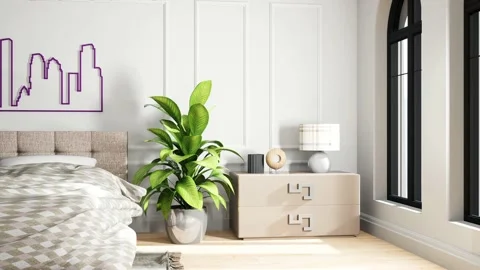 Bedroom interior. Bed. 3d illustration Stock Footage 143580765