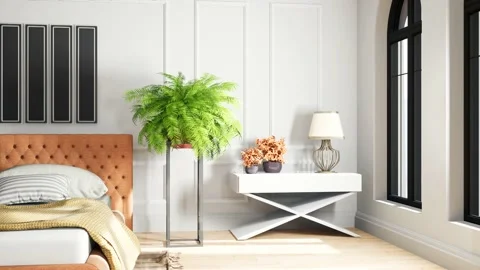 Bedroom interior. Bed. 3d illustration Stock Footage 143580776