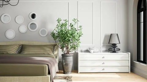 Bedroom interior. Bed. 3d illustration Stock Footage 143580788