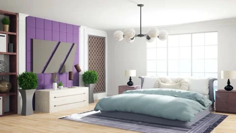 Bedroom interior. Bed. 3d illustration Stock Footage 144305677