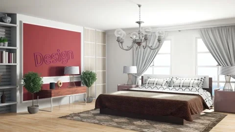 Bedroom interior. Bed. 3d illustration Stock Footage 144305732
