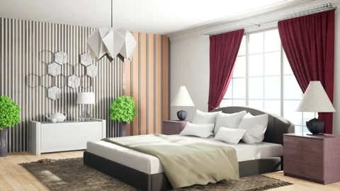 Bedroom interior. Bed. 3d illustration Stock Footage 144305871
