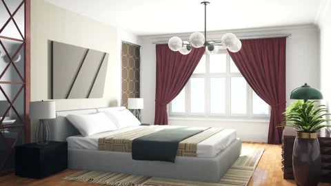 Bedroom interior. Bed. 3d illustration Stock Footage 144594702