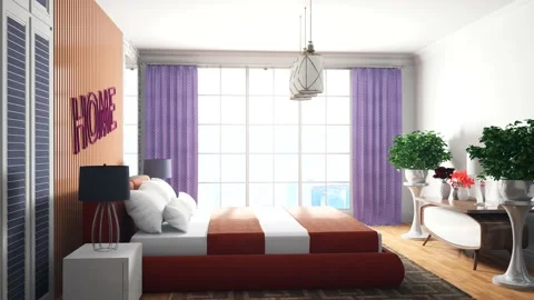 Bedroom interior. Bed. 3d illustration Stock Footage 144594704