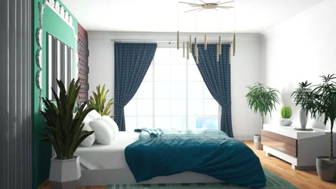 Bedroom interior. Bed. 3d illustration Stock Footage 144594705