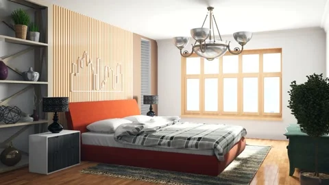 Bedroom interior. Bed. 3d illustration Stock Footage 144594819