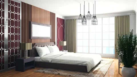 Bedroom interior. Bed. 3d illustration Stock Footage 144594908