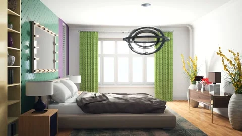 Bedroom interior. Bed. 3d illustration Stock Footage 144594910