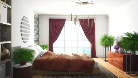 Bedroom interior. Bed. 3d illustration Stock Footage 144594922
