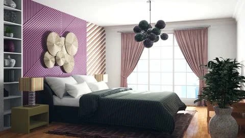 Bedroom interior. Bed. 3d illustration Stock Footage 144595155