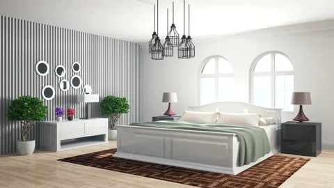 Bedroom interior. Bed. 3d illustration Stock Footage 146435913