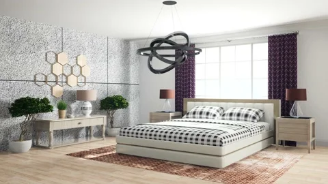 Bedroom interior. Bed. 3d illustration Stock Footage 146435993