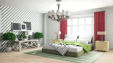 Bedroom interior. Bed. 3d illustration Stock Footage 146435998
