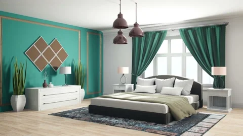 Bedroom interior. Bed. 3d illustration Stock Footage 146436001