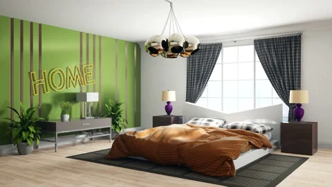 Bedroom interior. Bed. 3d illustration Stock Footage 146436077