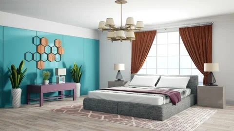 Bedroom interior. Bed. 3d illustration Stock Footage 146436079