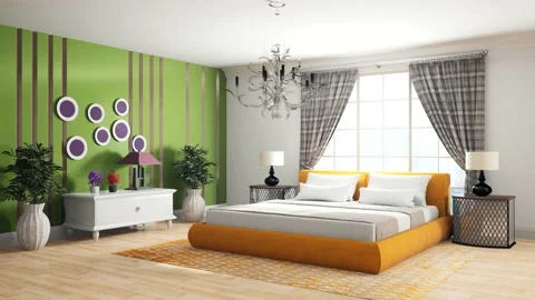 Bedroom interior. Bed. 3d illustration Stock Footage 146436082