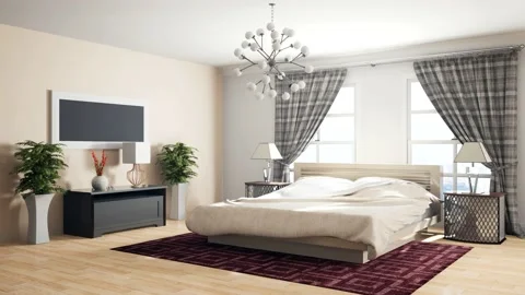 Bedroom interior. Bed. 3d illustration Stock Footage 146436083