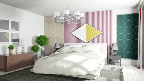 Bedroom interior. Bed. 3d illustration Stock Footage 147233445