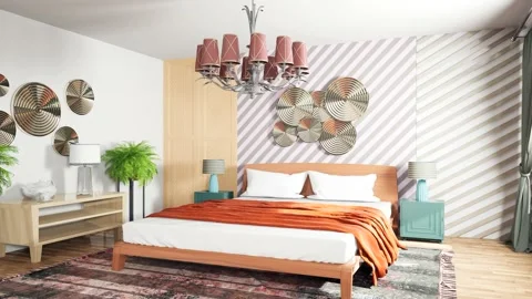 Bedroom interior. Bed. 3d illustration Stock Footage 147233497