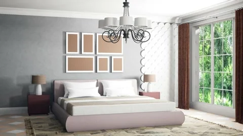 Bedroom interior. Bed. 3d illustration Stock Footage 151630203