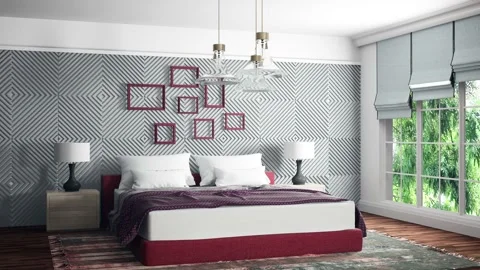 Bedroom interior. Bed. 3d illustration Stock Footage 151630281
