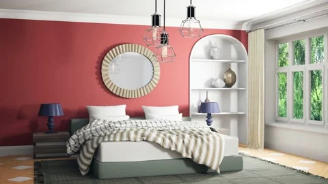 Bedroom interior. Bed. 3d illustration Stock Footage 151630296