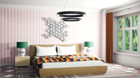 Bedroom interior. Bed. 3d illustration Stock Footage 151630299