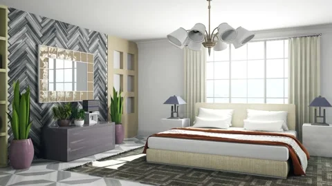 Bedroom interior. Bed. 3d illustration Stock Footage 156553482