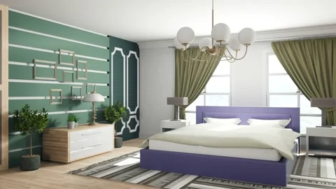 Bedroom interior. Bed. 3d illustration Stock Footage 156553484