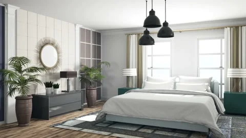 Bedroom interior. Bed. 3d illustration Stock Footage 156553587