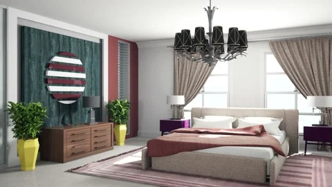Bedroom interior. Bed. 3d illustration Stock Footage 156553594