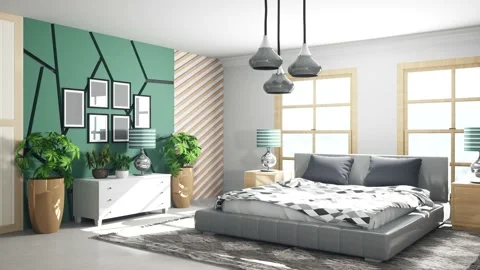 Bedroom interior. Bed. 3d illustration Stock Footage 156553683