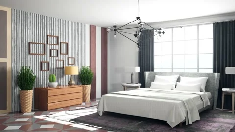 Bedroom interior. Bed. 3d illustration Stock Footage 156553687