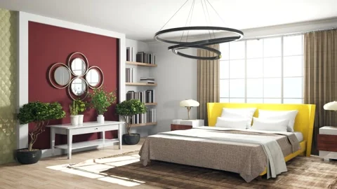 Bedroom interior. Bed. 3d illustration Stock Footage 156553726