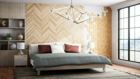 Bedroom interior. Bed. 3d illustration Stock Footage 166112129
