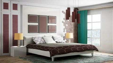 Bedroom interior. Bed. 3d illustration Stock Footage 166112285