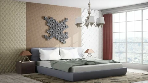 Bedroom interior. Bed. 3d illustration Stock Footage 166112286