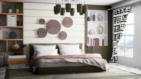 Bedroom interior. Bed. 3d illustration Stock Footage 166112385