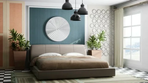 Bedroom interior. Bed. 3d illustration Stock Footage 166112440